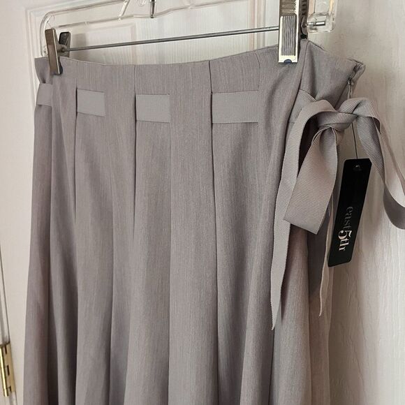 EAST 5TH Size 8 Linen Blend Flare Heather Gray Skirt Ties At Waste Nwt $36‎ - Picture 2 of 9